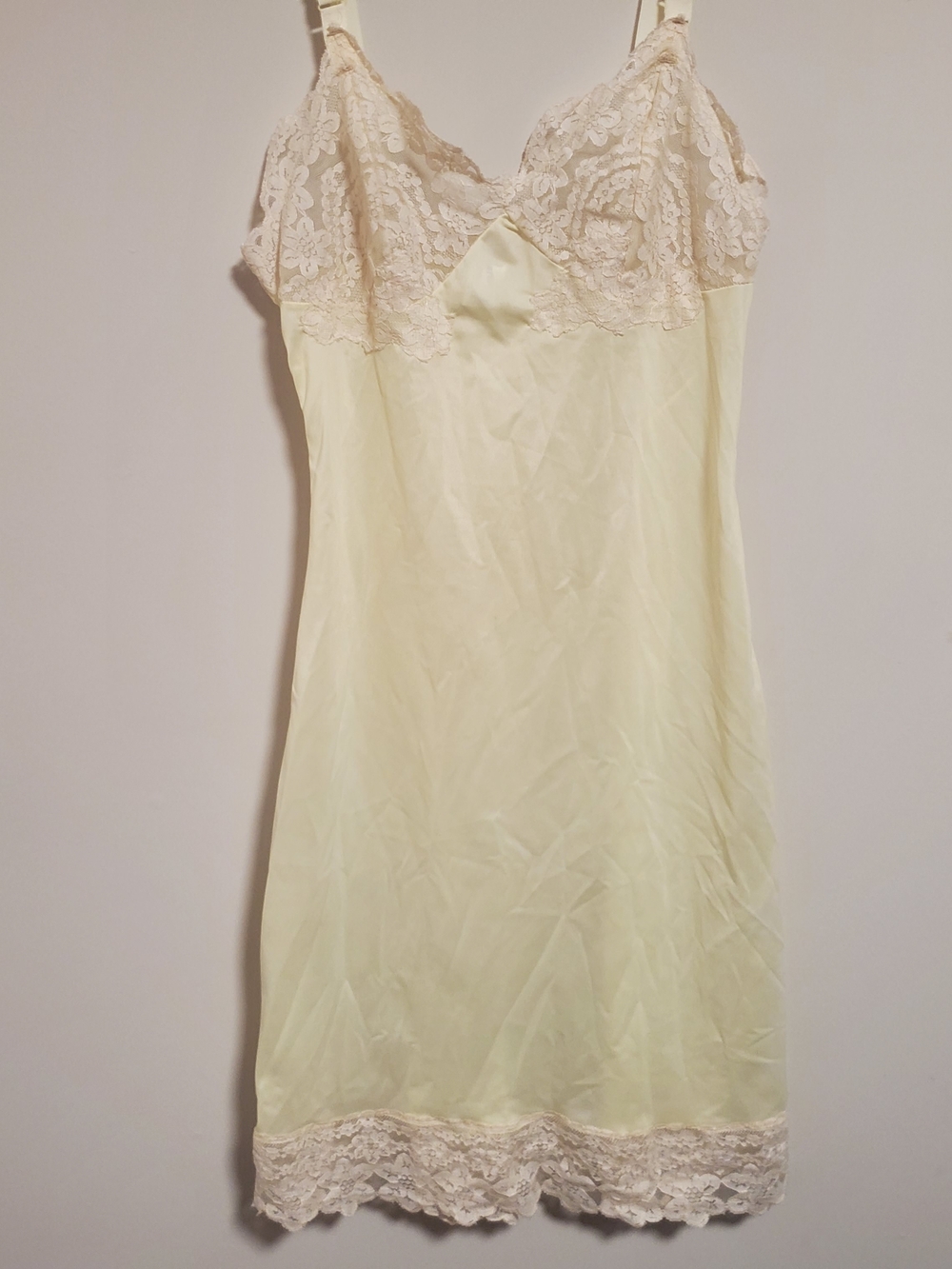 Vintage Lace Slip Dress in Pale Yellow